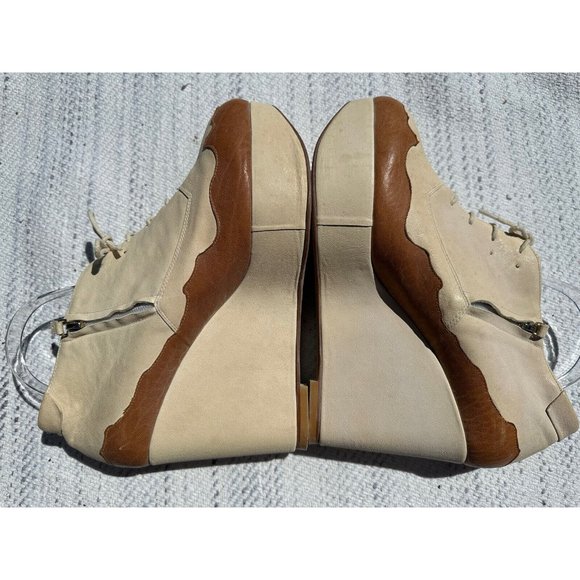Reike Nen Wedge 9 / 40 Beige Leather Colorblock Lace-Up Ankle Boots Adult Womens - Picture 3 of 16